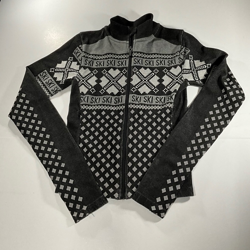 All in Motion Women Black Gray SKI Fair Isle Full Zip Performance Jacket XS